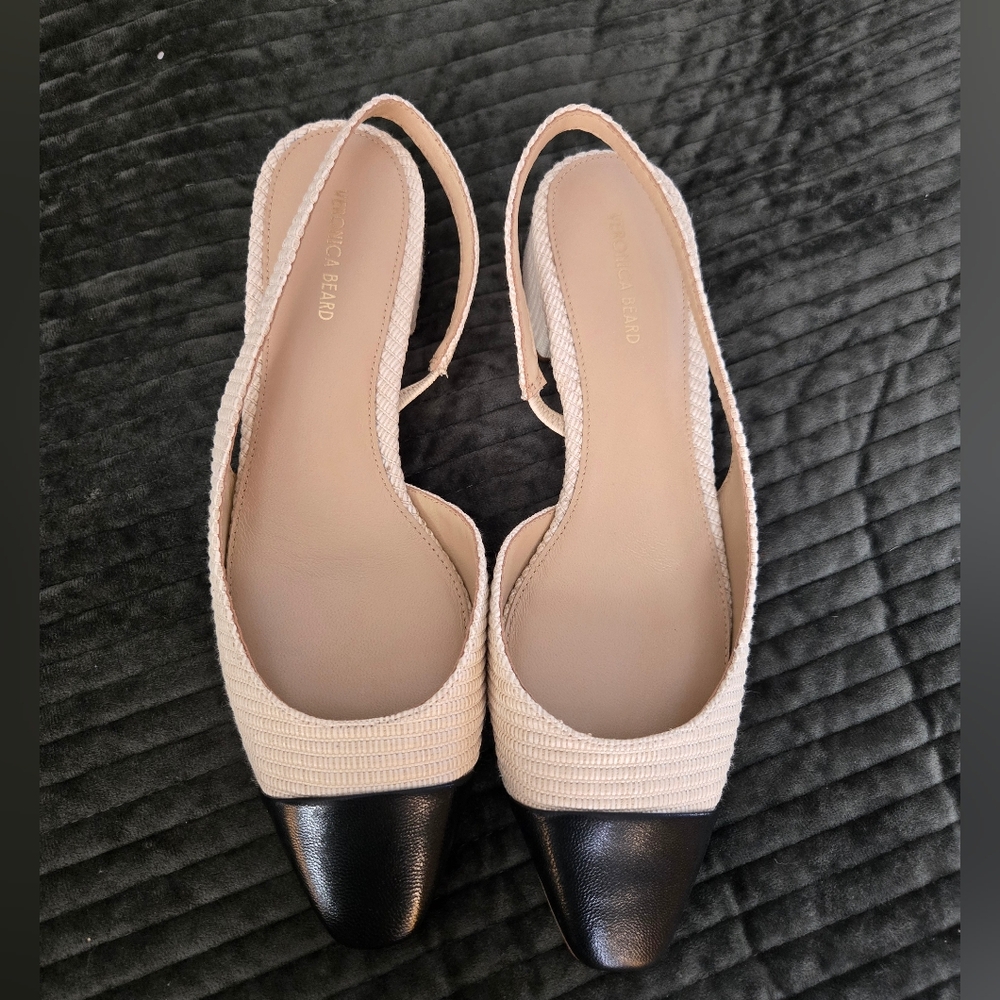 NWT Veronica Beard Vero Cuoio Black and Cream Slingback Heels Size 9M